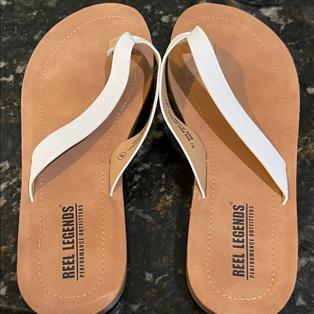 Reel Legends Women's White Strap Sandals with Tan Footbed